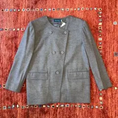 美品micmacレナウン グレーノーカラーウールダブルボタンジャケット未使用新品