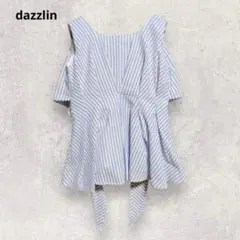 dazzlin オフショルダーブ シャツ ブラウス S 青 ストライプ リボンのサムネイル