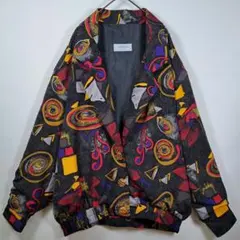 90s ヴィンテージ 総柄ジャケット 金ボタン ビッグシルエット XL 海外古着