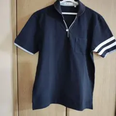 ネイビー ポロシャツ M ストライプ袖