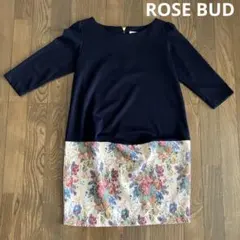 ROSEBUDローズバッド　新品　花柄切替ワンピース　ネイビー　セレモニー　上品のサムネイル