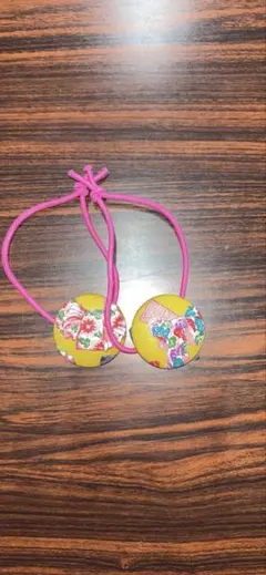 花柄ストライプ ヘアゴム