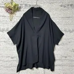 ミズイロインド　Vネック半袖ブラウス　ブラック　日本製　薄手　キレイめ　ゆったり