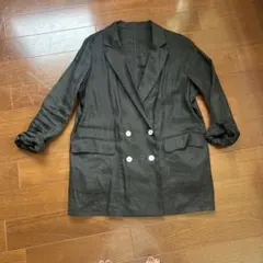 loungedressリネン混 ダブルテーラードジャケット ネイビーのサムネイル
