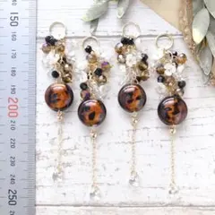 レオパード調✳︎ランプワークガラス＊オリジナルチャーム　2ペア4個　no.415