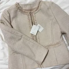 【新品タグ付き】VIS ノーカラージャケット M ベージュ フリンジのサムネイル