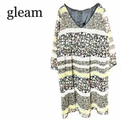 グリーム　膝丈ワンピース　花柄　総柄　M レース付き Ｖネック シフォン　ラメのサムネイル