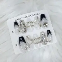 ♡ フレンチガーリー　韓国風　パール　ツイード　埋めつくし　ネイルチップ　現品♡