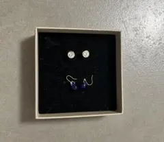 新品未使用　ブルーストーンピアス＆1粒クリスタルピアスセット