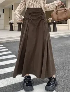 SHEIN DAZY レースアップ ロングスカート フレア ブラウン　Mサイズ