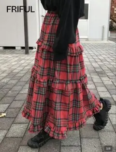 shein ロングスカート 赤チェック