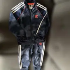 adidas トラックスーツ ネイビー オレンジロゴ　ジャージ