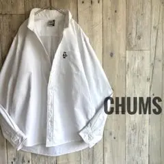 CHUMS チャムス　オックスフォード　ボタンダウン　長袖シャツ　ロゴ刺繍　白のサムネイル