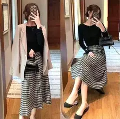 GRL 千鳥格子柄フレアニットスカート ac2213