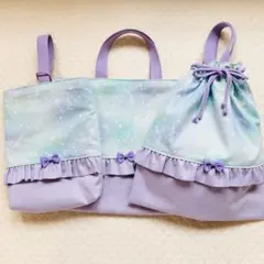 ハンドメイド　レッスンバッグ　パープル　ピンク　女の子　体操服袋　ユニコーン