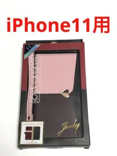 18104 iPhone11用 お洒落な手帳型ケース 多機能 ピンク×ブラウンのサムネイル