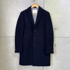 【エディフィス】ウール100%チェスターコート ネイビー Mサイズ