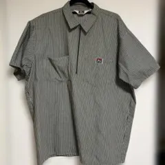 BEN DAVIS ストライプ 半袖ワークシャツ グリーン 古着