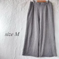 ワイドパンツ Mサイズ 千鳥格子 白黒 ウエストゴム ボトムス ズボン1112