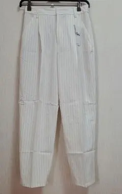 GU イージーハイウエストボリュームパンツ M オフホワイト ストライプ