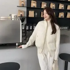 ニット切り替え中綿ブルゾン　ダウン　アウター　韓国　大人可愛い　軽量　ショート