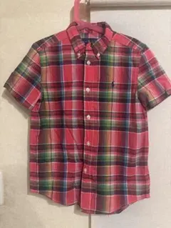 レッド系チェック 半袖シャツ