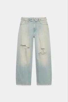 ZARA TRF ミッドライズ　折り返しウエスト　クラッシュ　デニムパンツのサムネイル