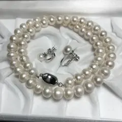 本真珠✨ パールネックレス＆イヤリングセット 7.3-8.3mm Silver