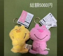 水森亜土 マスコット ねこ キーチェーン ピンク 黄色 ぬいぐるみ 亜土ちゃんのサムネイル