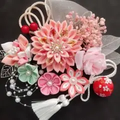 ピンク系 つまみ細工 髪飾り 成人式七五三
