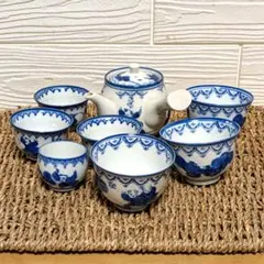 台湾購入 染付 蘭文様 茶器セット 急須 湯呑み 皿 - メルカリ