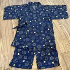 マザウェイズ 花火とうちわ柄甚平 130cm ネイビー