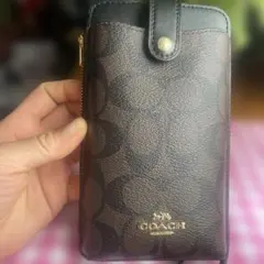 COACH スマホショルダーバッグ ブラウンレザー