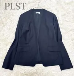 極美品 PLST プラステ カラーレスジャケット ノーカラー ネイビー【M】