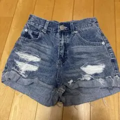 GRL ダメージ加工ショートパンツ XS デニムブルー