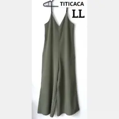 TITICACA カーキ色 サロペット ワイドパンツ LLのサムネイル