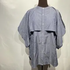 STYLEMIXER ストライプ ケープシャツ ブラウス バンドカラー ブルーのサムネイル