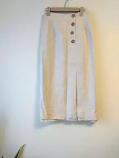 ボタン付き タイトスカート ベージュ系　М