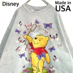激レア◎USA製◎Disney◎くまのプーさん◎スウェット◎グレー◎蝶々◎だぼ