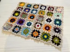 手編み グラニースクエア ブランケット 約64cm x 52cm