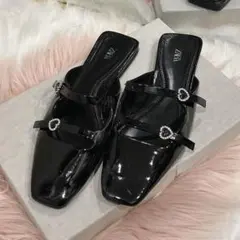 ZARA／フラットシューズ ハート ストーン バレエシューズ バレエコア