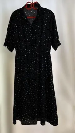 水玉模様 半袖シャツワンピース ロング丈