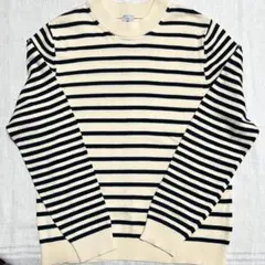 プチバトー 長袖 コットンニット ホワイト ネイビー ボーダー