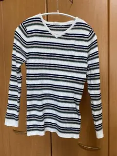 CINEMA CLUB ストライプ Vネックセーター