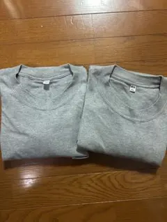 2枚セット ユニクロ ウォッシュコットンクルーネック グレー L