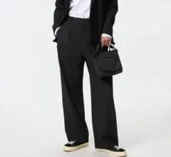 【美品】ユニクロ UNIQLO タックワイドパンツ 黒 ブラック M ワンタック