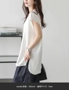 新品・未使用★フレンチスリーブ トップス ラウンドヘム ロング丈のサムネイル