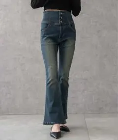 WEGO ハイウエストストレッチフレアデニムパンツ　ブルー系