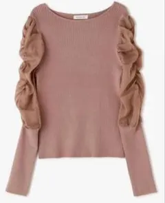 ギャザースリーブドッキングニット　長袖ピンク