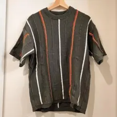 ZARA ザラ テクスチャー半袖ニット ストライプ カーキ M 新品